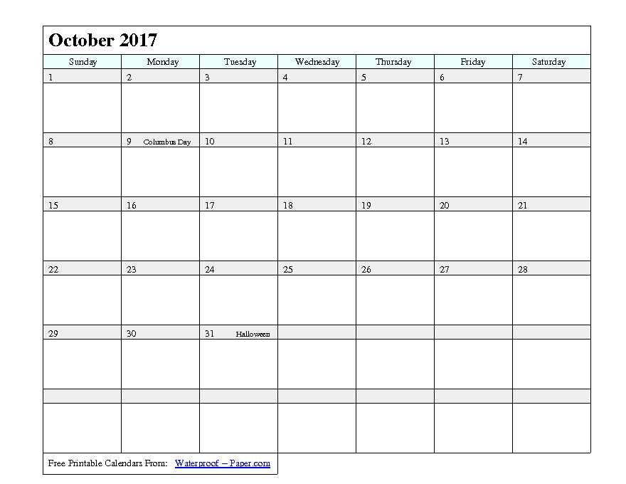 October 2017 Calendar 3