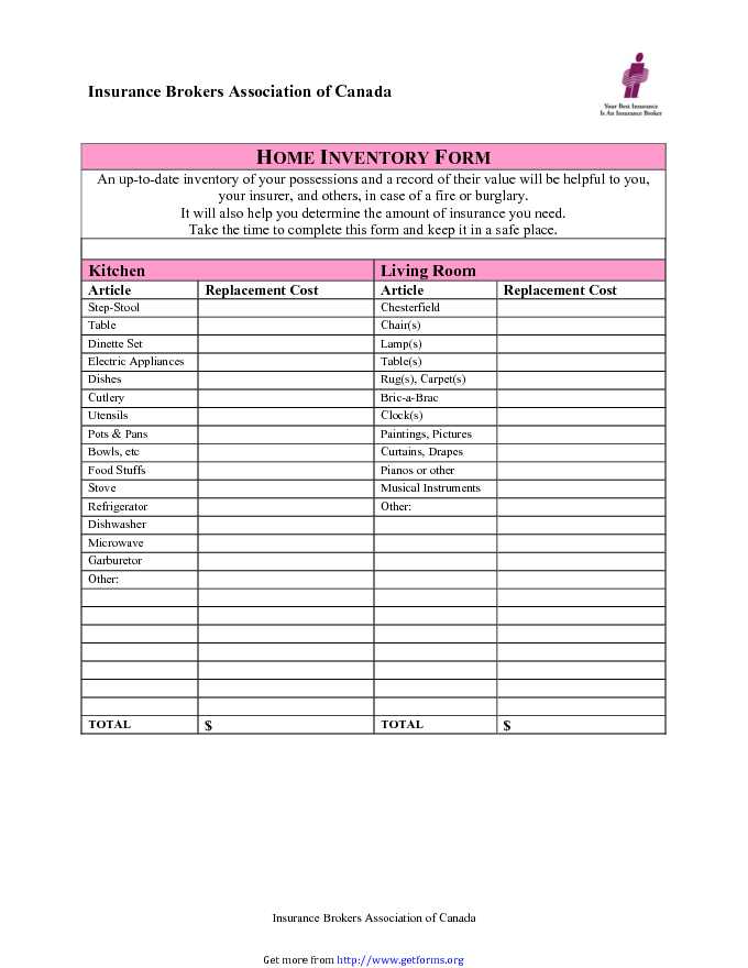 home inventory checklist form