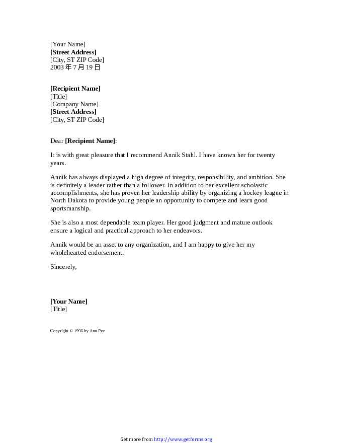 Employee Character Reference Letter Sample