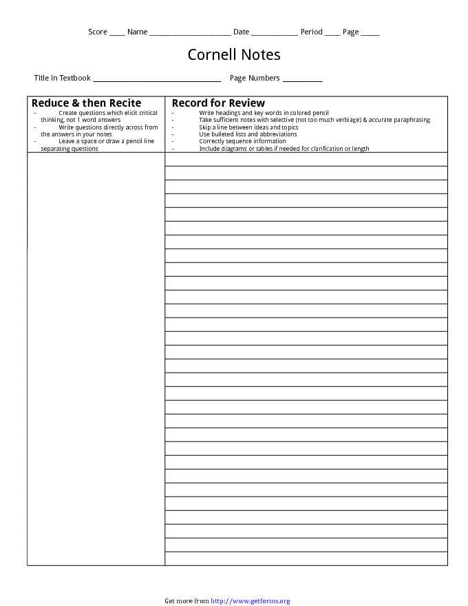 Cornell Notes Template 3 download Notebook Template for free PDF or Word