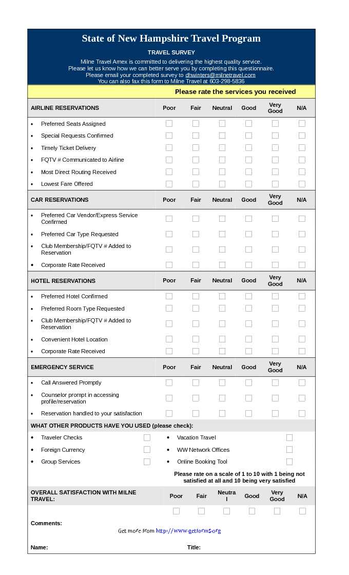 travel agency customer satisfaction questionnaire pdf