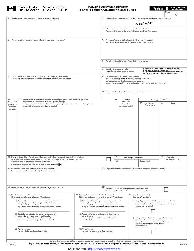 Canada Customs Invoice Template WilliePresley Blog